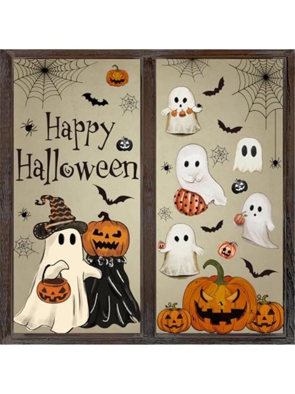 6 Sheets Halloween Window Clings Vintage Ghost Evil Pumpkin Bat